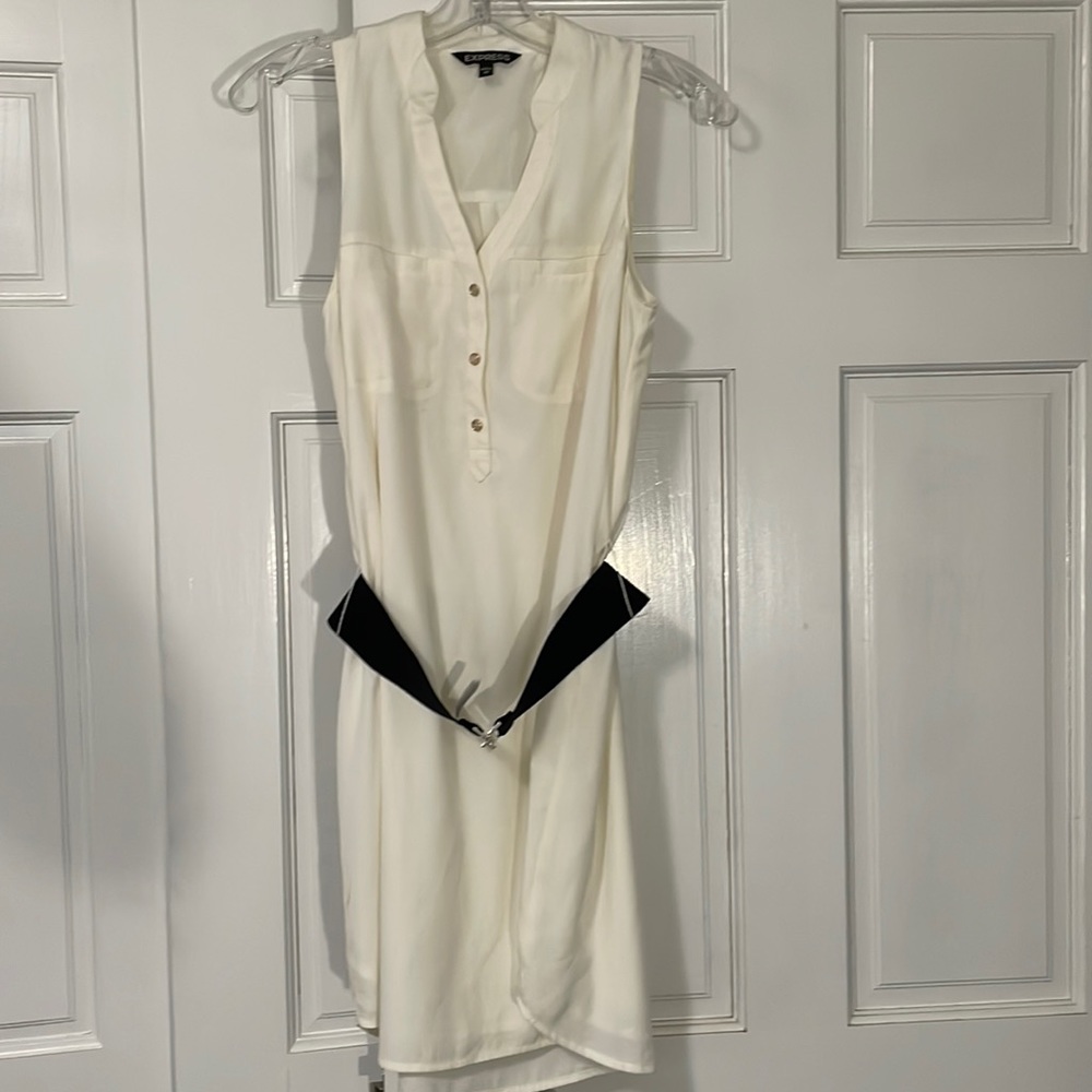 Express Sleeveless Above the Knee Belted Shirt Dress, Size XS, Ivory/Cream
